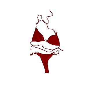 Red‎ Bikini Set Medium String Tie Triangle Swimsuit Ring Detail Sexy Beachwear